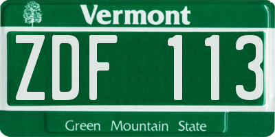 VT license plate ZDF113