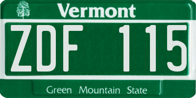 VT license plate ZDF115