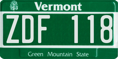 VT license plate ZDF118