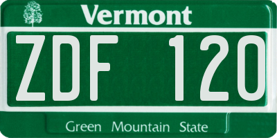 VT license plate ZDF120
