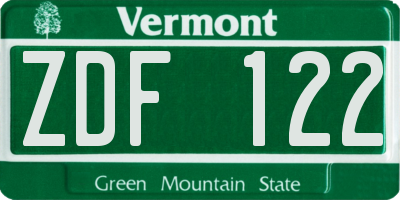 VT license plate ZDF122