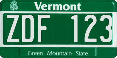 VT license plate ZDF123