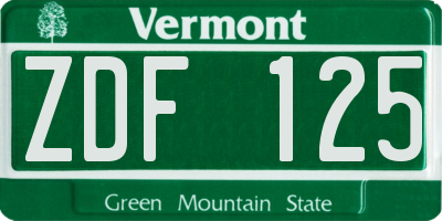 VT license plate ZDF125
