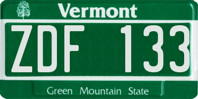 VT license plate ZDF133