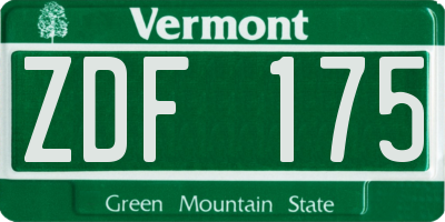 VT license plate ZDF175