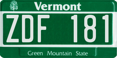VT license plate ZDF181