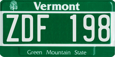 VT license plate ZDF198