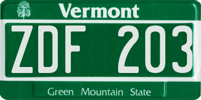 VT license plate ZDF203