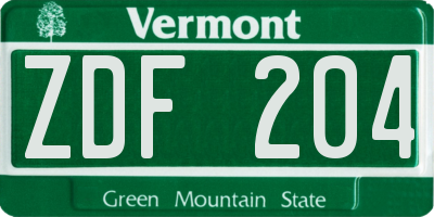 VT license plate ZDF204