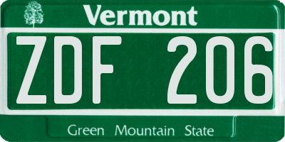 VT license plate ZDF206