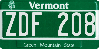 VT license plate ZDF208