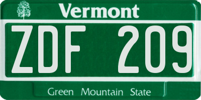 VT license plate ZDF209