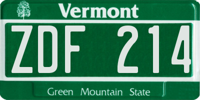 VT license plate ZDF214