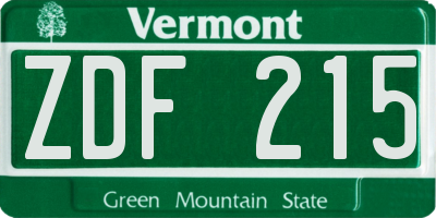VT license plate ZDF215