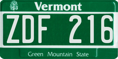 VT license plate ZDF216
