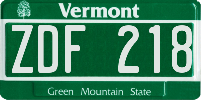 VT license plate ZDF218