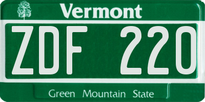 VT license plate ZDF220