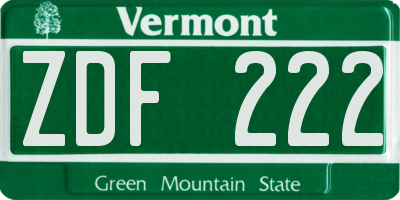 VT license plate ZDF222