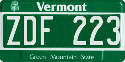 VT license plate ZDF223