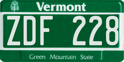 VT license plate ZDF228