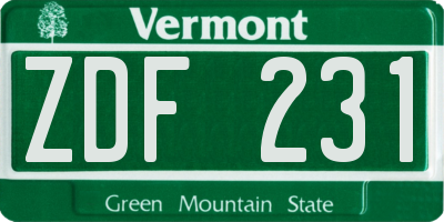 VT license plate ZDF231