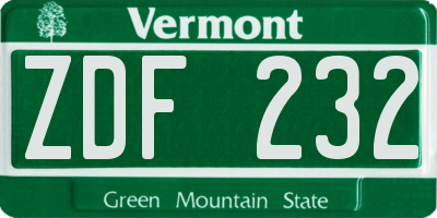 VT license plate ZDF232