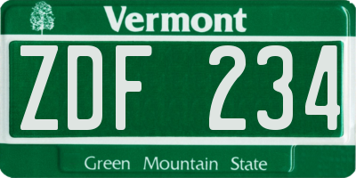 VT license plate ZDF234