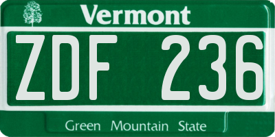 VT license plate ZDF236