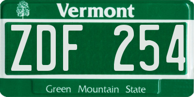 VT license plate ZDF254