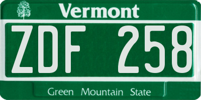 VT license plate ZDF258