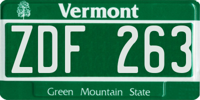 VT license plate ZDF263