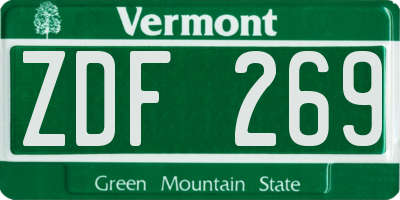 VT license plate ZDF269