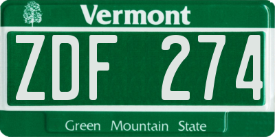 VT license plate ZDF274