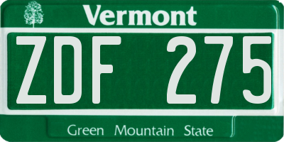 VT license plate ZDF275