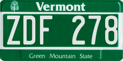 VT license plate ZDF278
