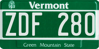 VT license plate ZDF280