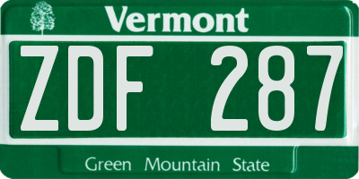 VT license plate ZDF287