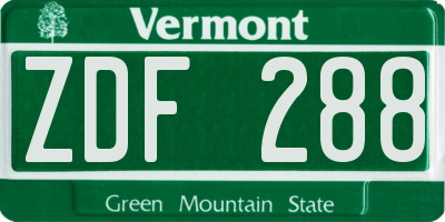 VT license plate ZDF288