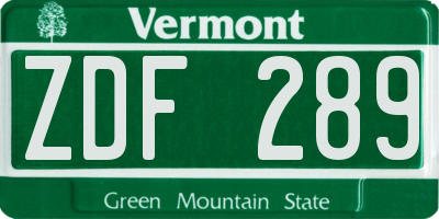 VT license plate ZDF289