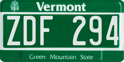 VT license plate ZDF294