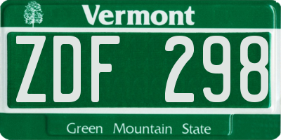 VT license plate ZDF298