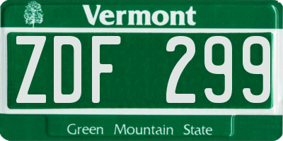 VT license plate ZDF299
