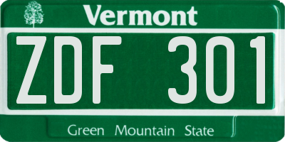 VT license plate ZDF301