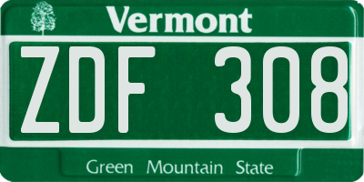 VT license plate ZDF308