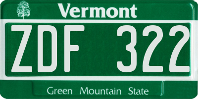 VT license plate ZDF322