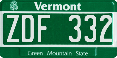 VT license plate ZDF332