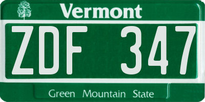 VT license plate ZDF347