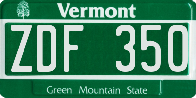 VT license plate ZDF350