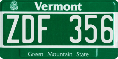 VT license plate ZDF356