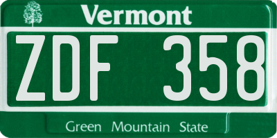 VT license plate ZDF358